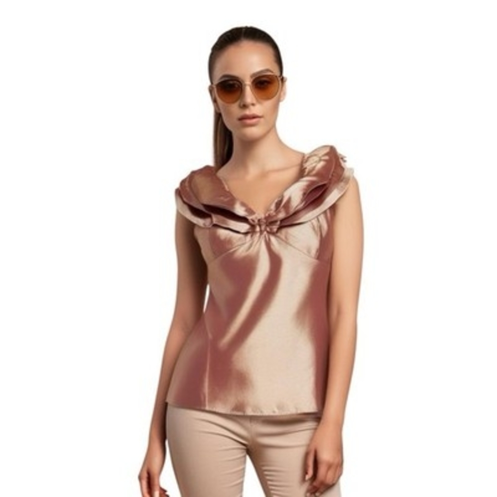 CELINE Brown Chameleon Rushed Iridescent Women's Blouse Top Size XL Fits M